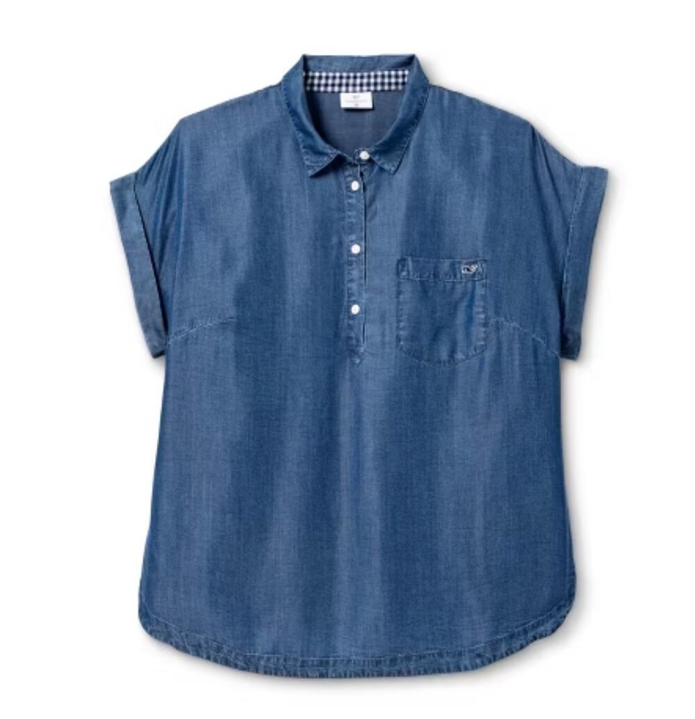 Vineyard Vines Blue Chambray Popover Shirt Women's size XL